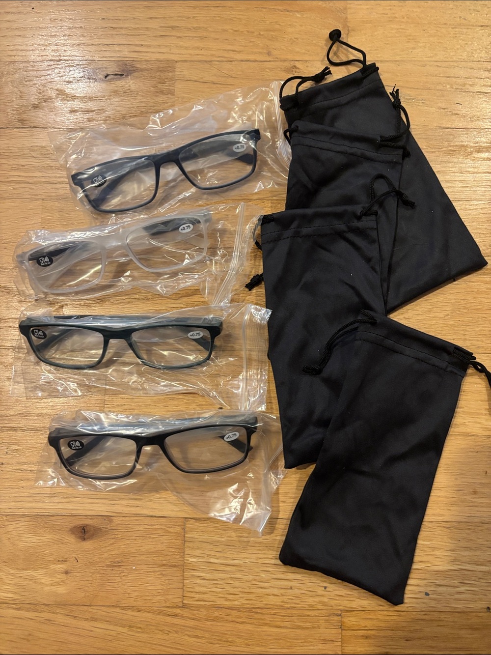Blue Light Blocking Black Reading Glasses with Soft Pouches - Pack of 4